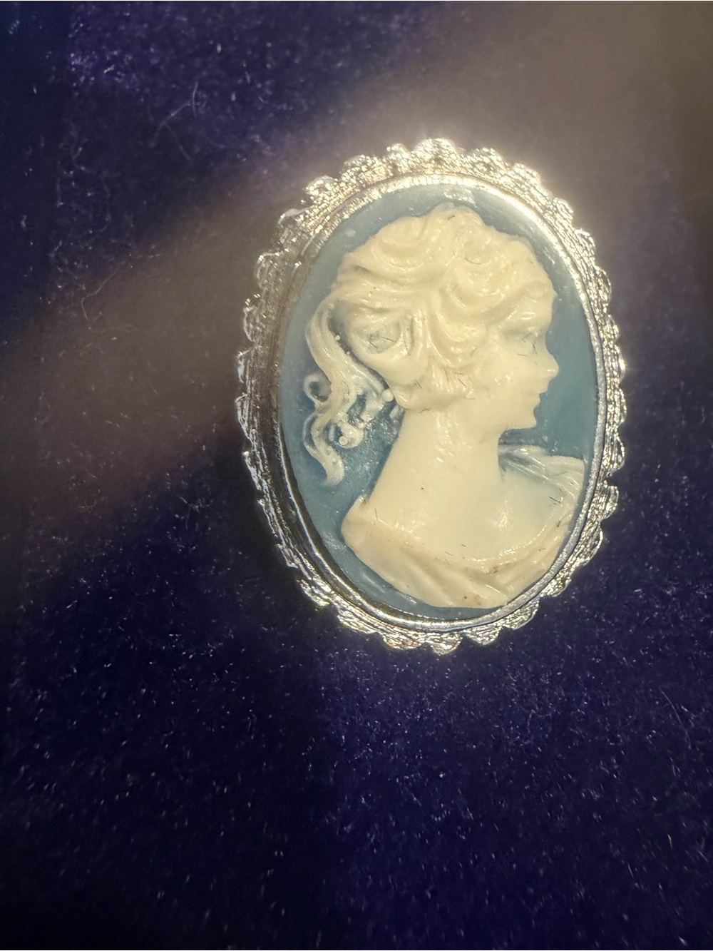 Vintage Aynsley Blue and White Cameo Brooch - With Original Box